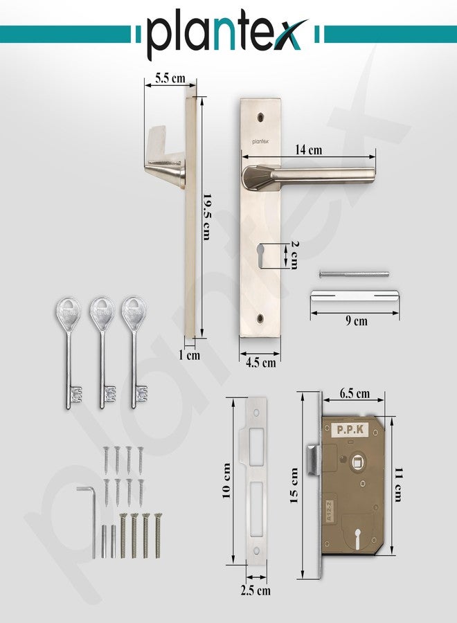 Plantex Heavy-Duty Door Lock Set - Main Door Lock Handle Set/ 6-Lever Lock Mechanism with 3 Years of Warranty/Mortise Lock with 3 Keys, Brass Lockbody (Matt) - Image 3